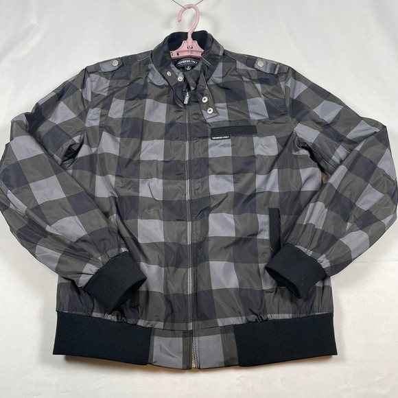 Members Only Jacket Quilted Lined Plaid Bomber Full Zip Gray‎ Black Mens M - Picture 1 of 10